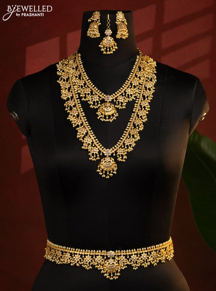 Antique guttapusalu bridal set with cz stones and pearl hangings