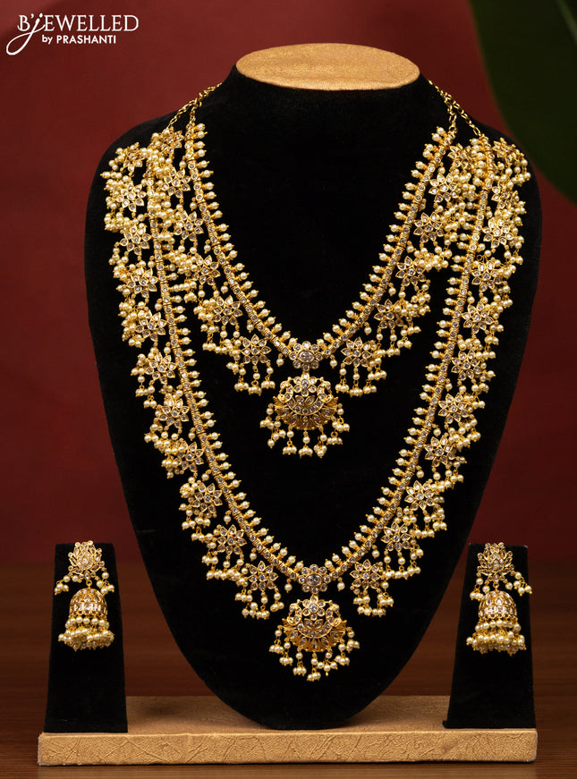 Antique guttapusalu bridal set with cz stones and pearl hangings
