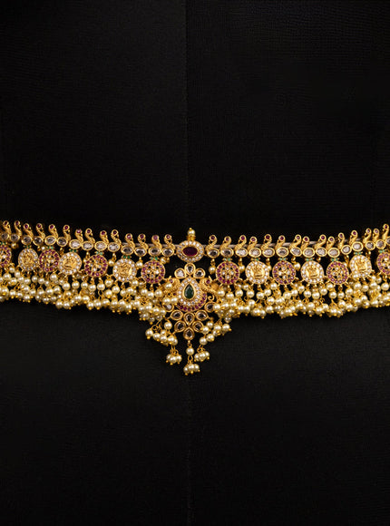 Antique guttapusalu bridal set lakshmi design with kemp & cz stones and pearl hangings