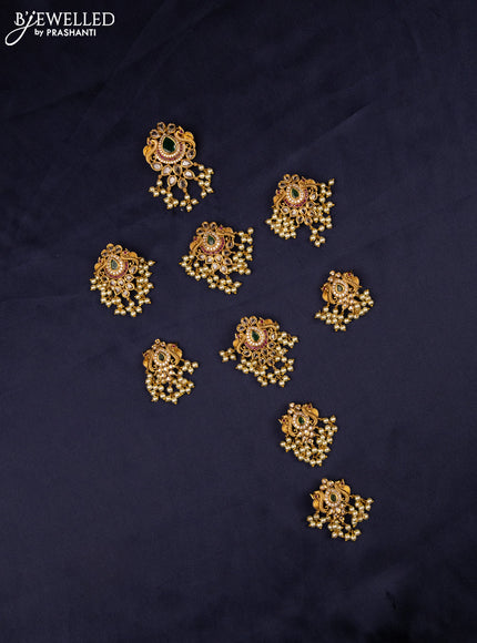 Antique guttapusalu bridal set lakshmi design with kemp & cz stones and pearl hangings