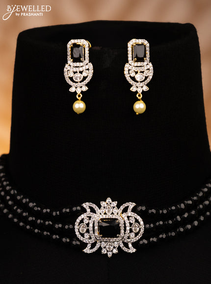 Beaded black choker with black and cz stones