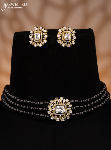 Beaded black choker with cz stones