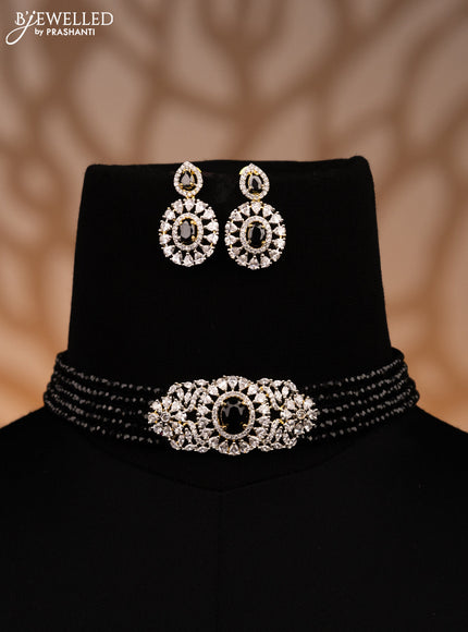 Beaded black choker with cz stones