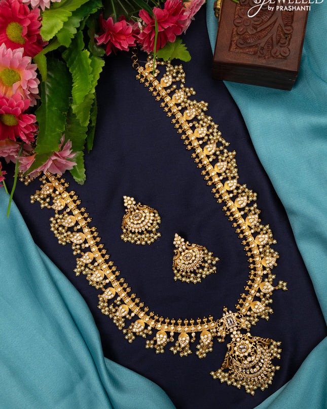 Antique Guttapusalu haaram manga design with cz stones and pearl hangings