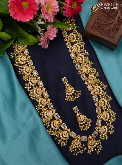 Antique Guttapusalu haaram peacock design with cz stones and pearl hangings