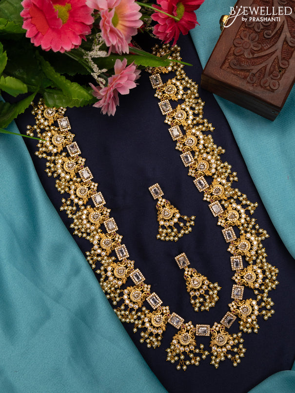 Antique Guttapusalu haaram peacock design with cz stones and pearl hangings