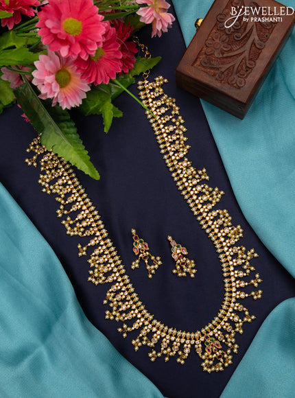 Antique Guttapusalu haaram with kemp & cz stones and pearl hangings
