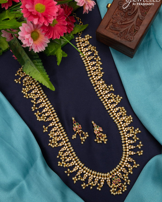 Antique Guttapusalu haaram with kemp & cz stones and pearl hangings
