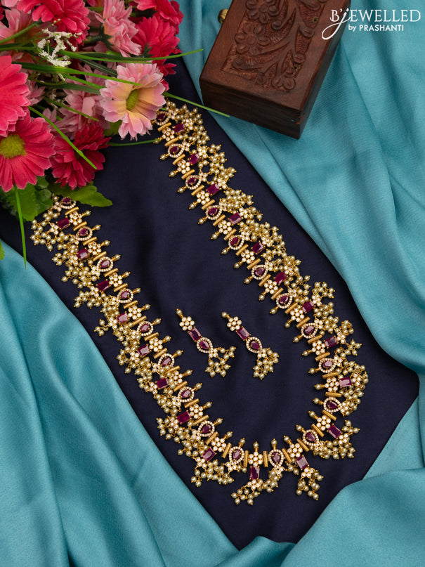 Antique Guttapusalu haaram with pink kemp & cz stones and pearl hangings