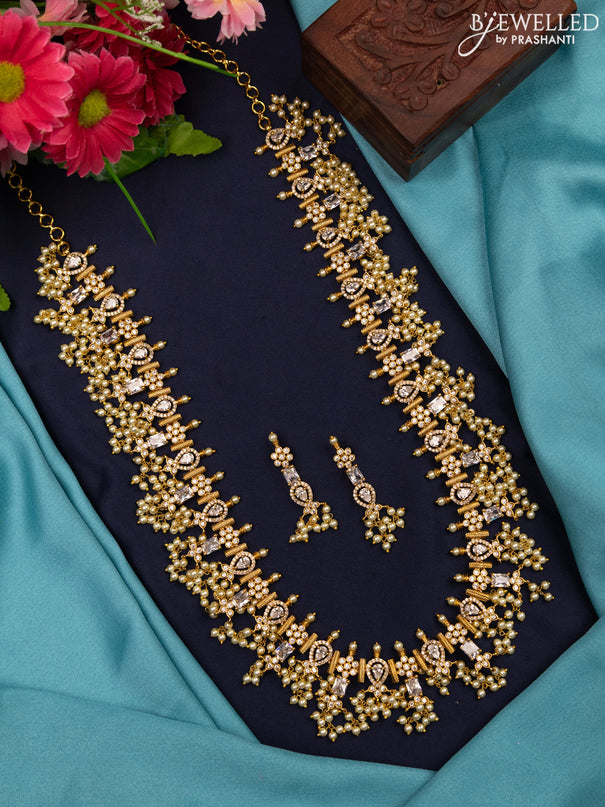 Antique Guttapusalu haaram with cz stones and pearl hangings