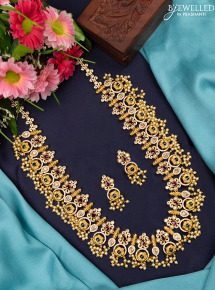 Antique Guttapusalu haaram with kemp & cz stones and pearl hangings