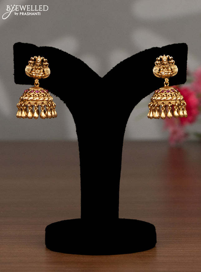 Antique haaram peacock design with pink kemp stones and golden beads hanging