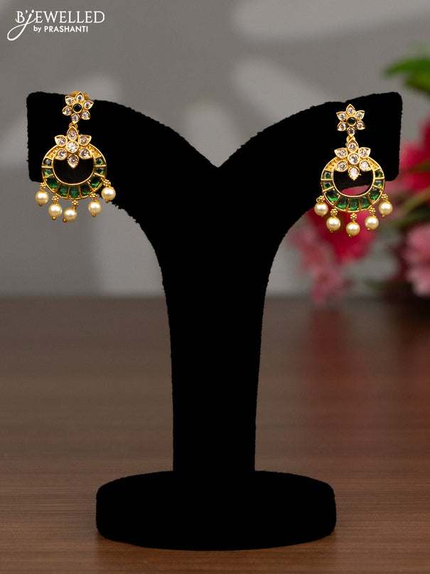 Antique haaram chandbali design with green kemp & cz stones and pearl  hangings