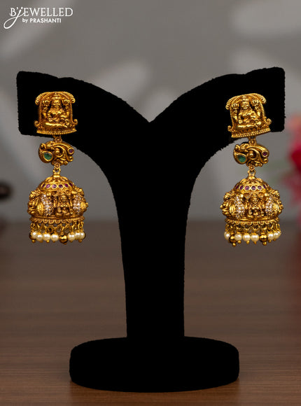 Antique haaram lakshmi design with kemp & cz stones and pearl hangings