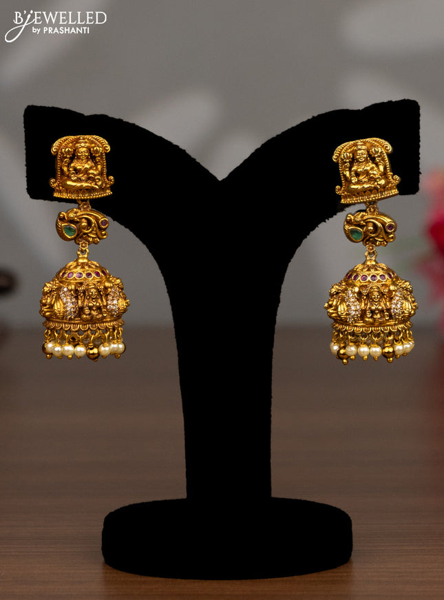 Antique haaram lakshmi design with kemp & cz stones and pearl hangings