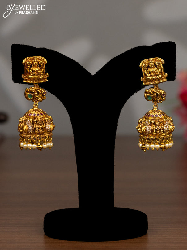 Antique haaram lakshmi design with kemp & cz stones and pearl hangings