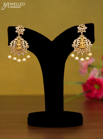 Antique necklace lakshmi design with cz stones and pearl hangings