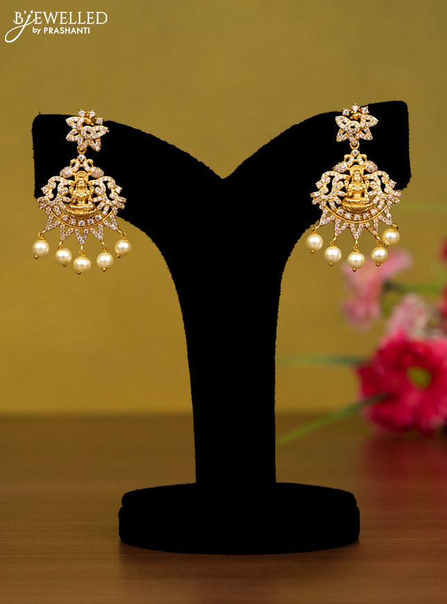 Antique necklace lakshmi design with cz stones and pearl hangings