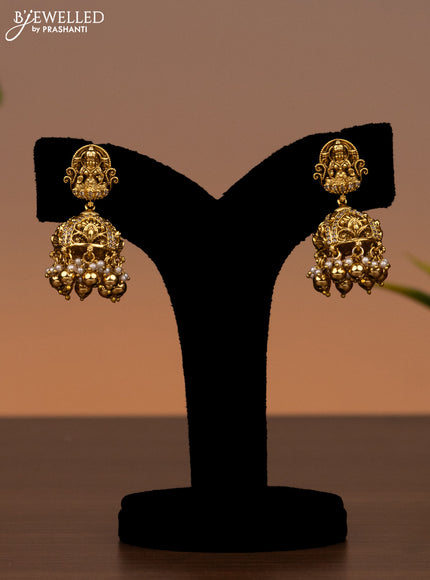 Antique necklace lakshmi design with cz stones and golden beads hanging