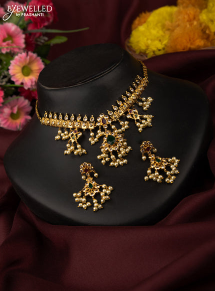 Antique choker with kemp & cz stones and pearl hangings