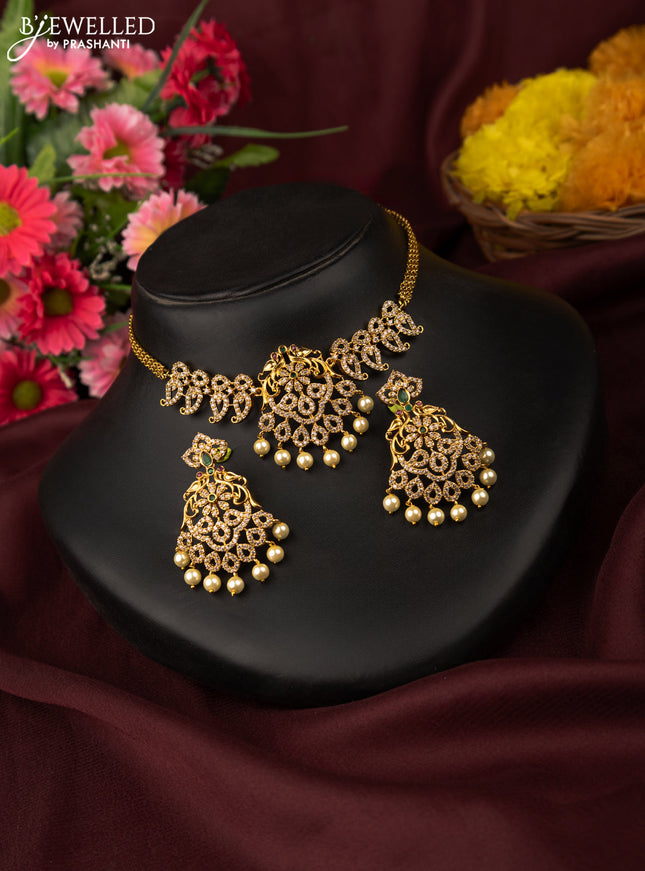 Antique choker with kemp & cz stones and pearl hangings