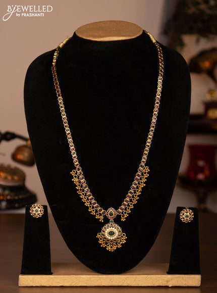 Antique haaram with kemp & cz stones and golden beads hanging