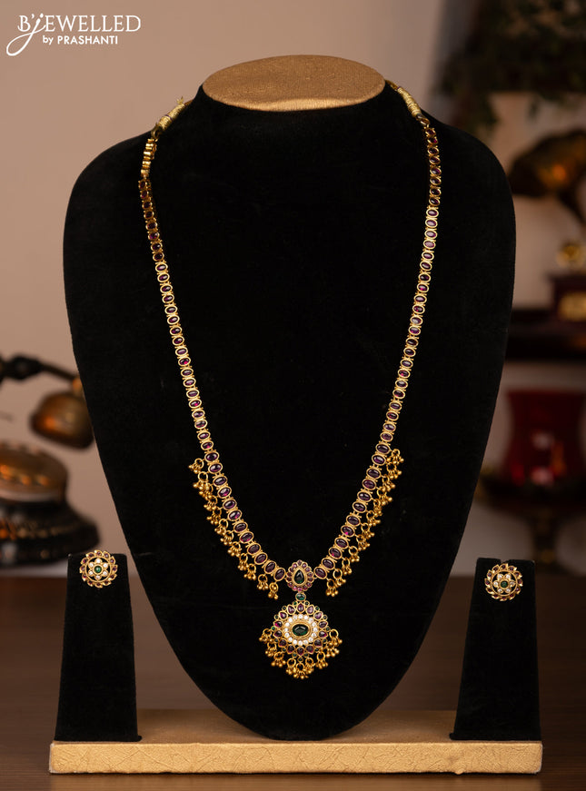 Antique haaram with kemp & cz stones and golden beads hanging