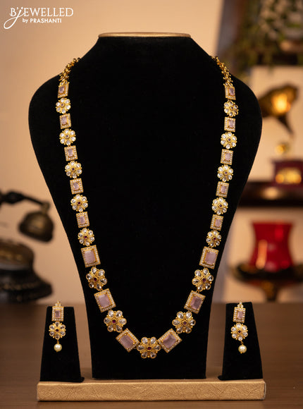 Antique haaram floral design with pink kemp & baby pink and cz stones