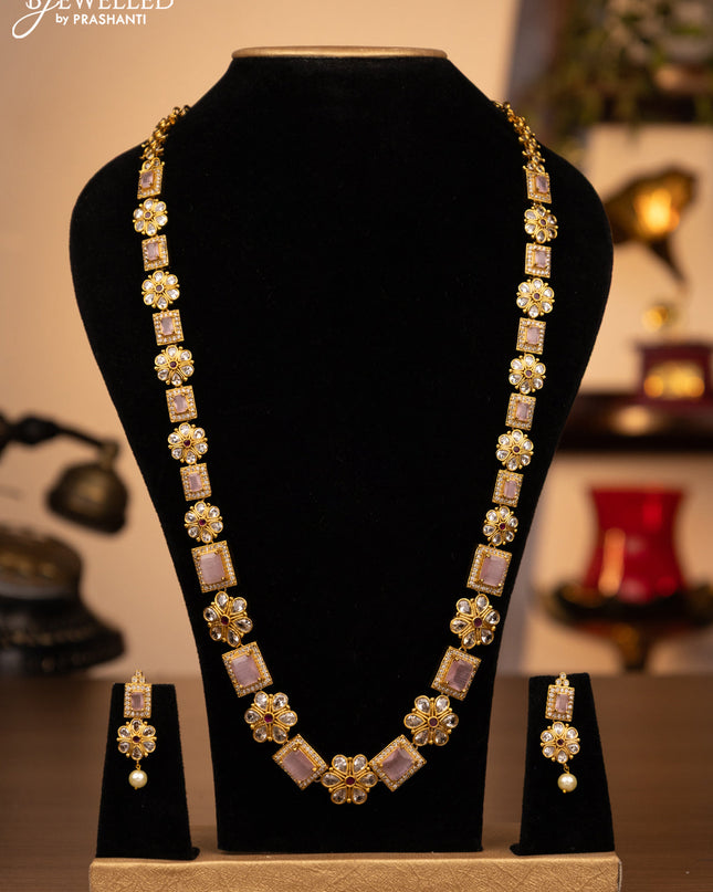 Antique haaram floral design with pink kemp & baby pink and cz stones