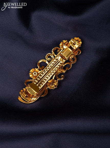 Antique hair clip medium size floral design with kemp and cz stones