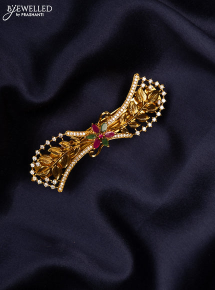 Antique hair clip medium size with kemp and cz stones