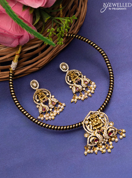 Antique ring type choker lakshmi design with ruby & cz stones and pearl hangings