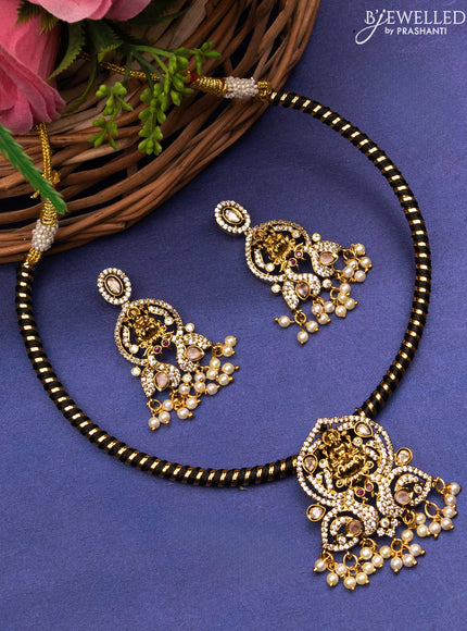 Antique ring type choker lakshmi design with baby pink & cz stones and pearl hangings