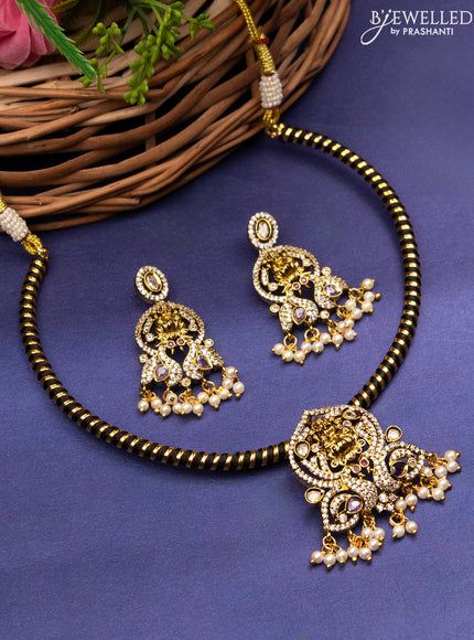 Antique ring type choker lakshmi design with violet & cz stones and pearl hangings