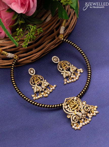 Antique ring type choker lakshmi design with cz stones and pearl hangings