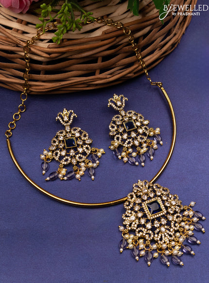 Antique ring type choker with sapphire & cz stones and green beads hanging