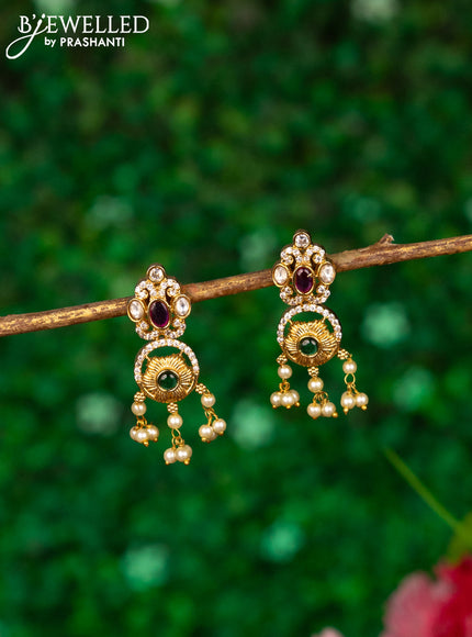 Antique earrings with kemp & cz stones and pearl hangings