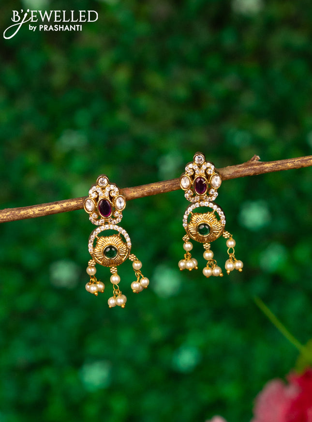 Antique earrings with kemp & cz stones and pearl hangings