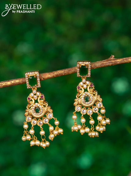 Antique earrings with kemp & cz stones and pearl hangings