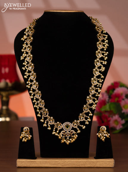 Antique guttapusalu haaram peacock design with kemp & cz stones and pearl hangings