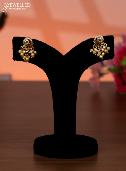 Antique guttapusalu haaram peacock design with kemp & cz stones and pearl hangings