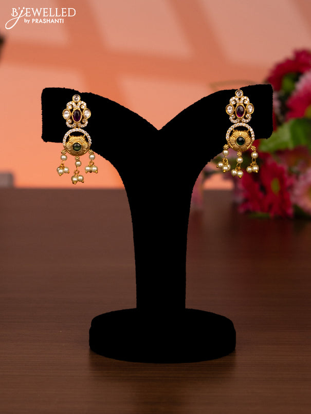 Antique guttapusalu haaram with kemp & cz stones and pearl hangings
