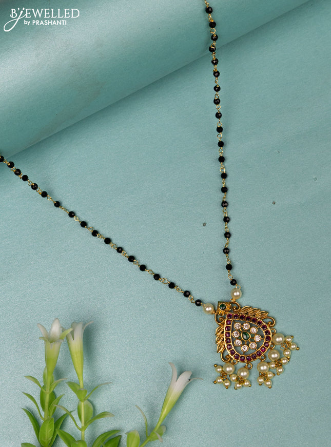 Mangalsutra lakshmi design with kemp & cz stones and pearl hangings without earrings