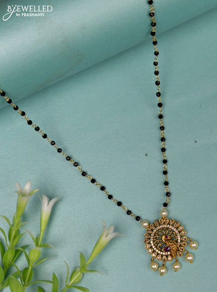 Mangalsutra peacock design with ruby & cz stones and pearl hangings without earrings