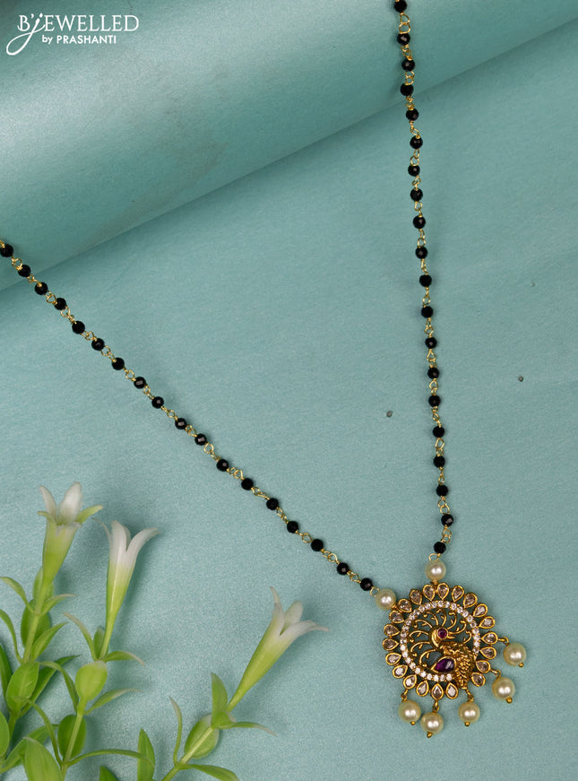 Mangalsutra peacock design with ruby & cz stones and pearl hangings without earrings