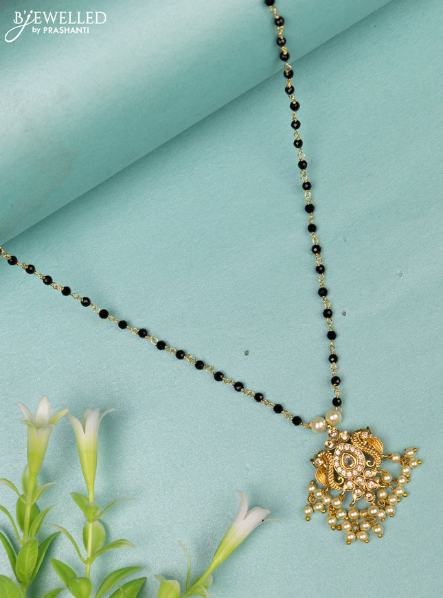 Mangalsutra peacock design with cz stones and pearl hangings without earrings