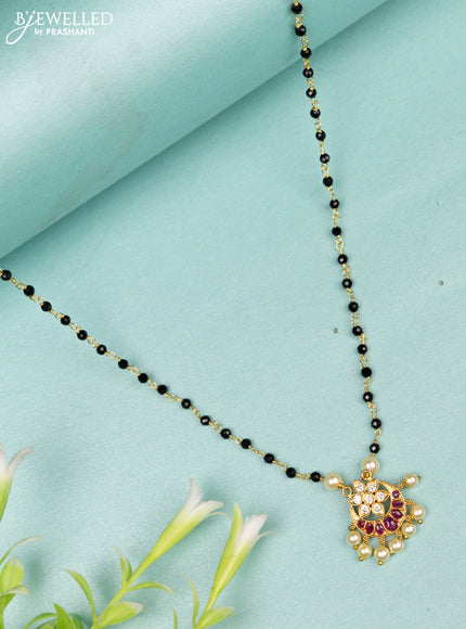 Mangalsutra chandbali design with ruby & cz stones and pearl hangings without earrings