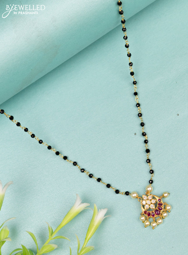 Mangalsutra chandbali design with ruby & cz stones and pearl hangings without earrings