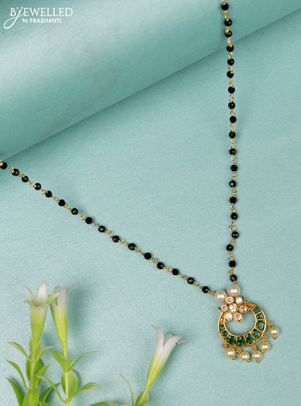 Mangalsutra chandbali design with emerald & cz stones and pearl hangings without earrings