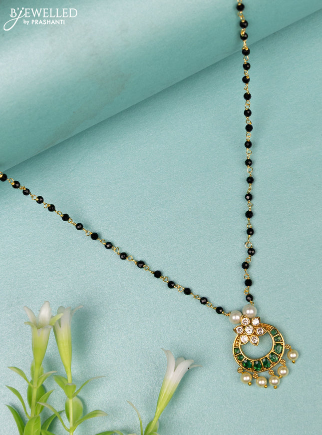 Mangalsutra chandbali design with emerald & cz stones and pearl hangings without earrings
